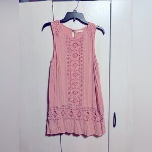 Pink Sleeveless Lace Top
